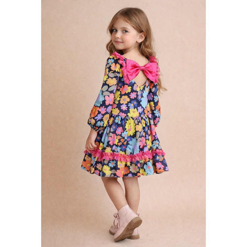 Finding Foxtale Dress Floral Ruffle‎ Bow Back Long Sleeve Size 4